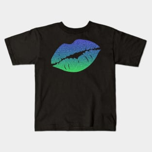 Blue Ombre Faux Glitter Lips Kids T-Shirt